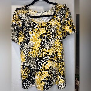 Cato Yellow and Black Leopard Print Short Sleeve Top